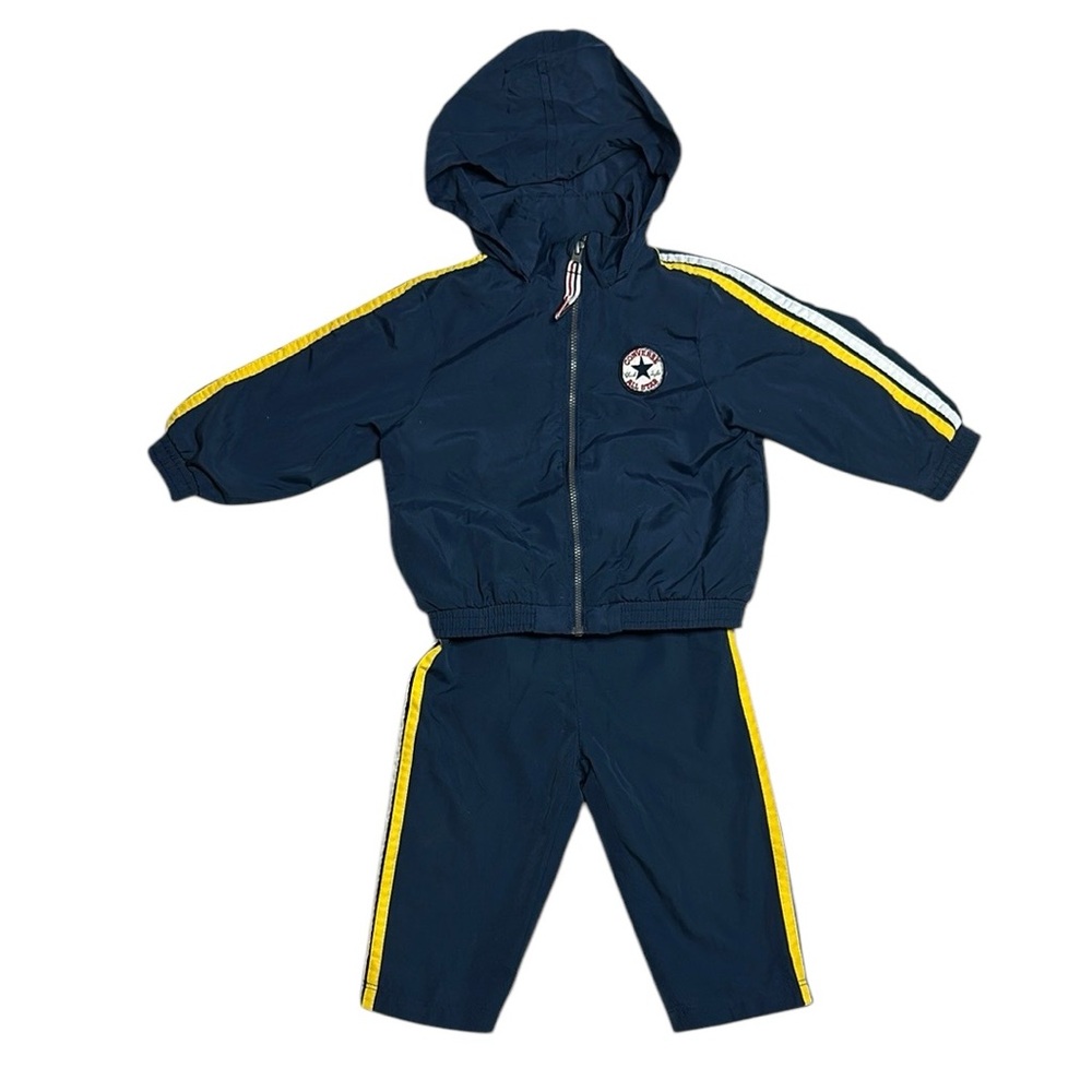 Vintage Converse Kids Navy Blue Hooded Tracksuit with Yellow Stripes
